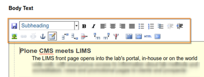 Visual editor TinyMCE in Open Source Plone based LIMS