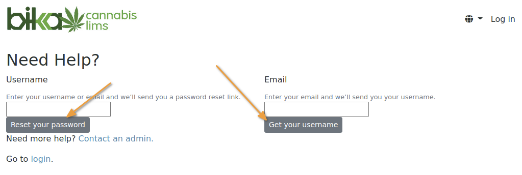 Retrieve username or password in Bika Open Source LIMS