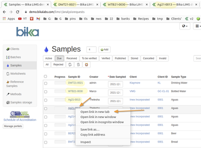 Tabbed browsing in web based Opne Source LIMS Bika