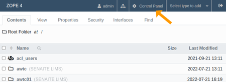 Root folder in Bika Open Source LIMS management interface
