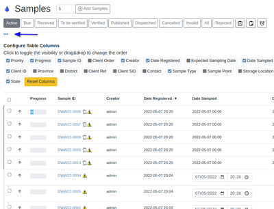 Select table Display columns in Bika Open Source LIMS