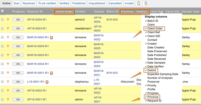 Bika Senaite  Open Source LIMS Table column select 