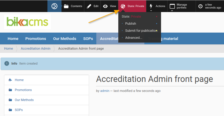 State and Transition menu in Bika Open Source LIMS CMS