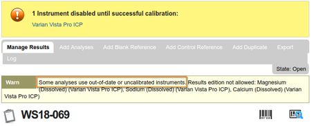 Instrument / Analysis Warning in Bika Open Source LIMS / Senaite