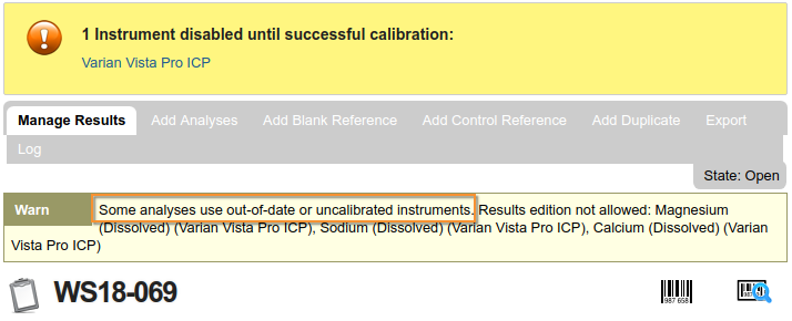 Instrument / Analysis Warning in Bika Open Source LIMS / Senaite