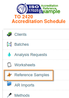 Reference Sample on main Navigation column in Bika open Source LIMS / Senaite