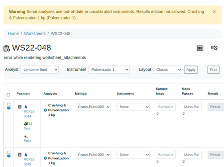 Warning in Bika Open Source LIMS - Uncalibrated Instrument