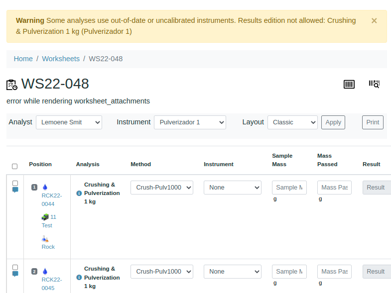 Warning in Bika Open Source LIMS - Uncalibrated Instrument