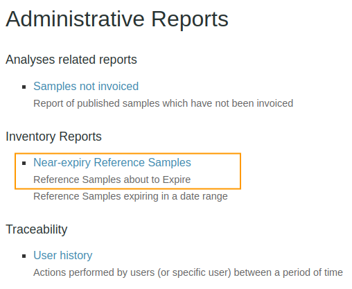 Near Reference Sample expiry report in Bika Open Source LIMS