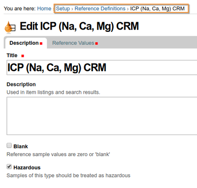 Reference Definition Description tab