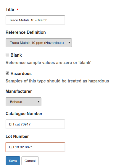 Reference Sample default page in Bika Senaite