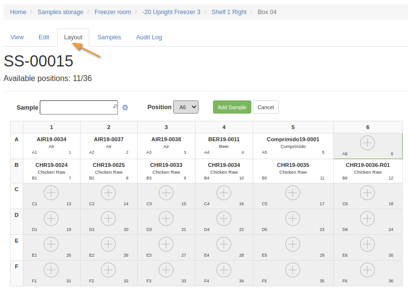 2 D Sample Container lay-out in Bika Open Source LIMS