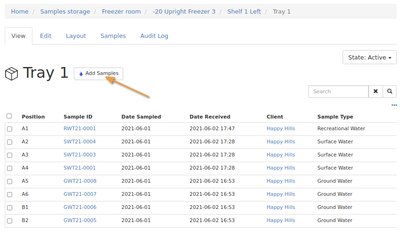 Add Samples to Storage  container from list in Bika Open Source LIMS