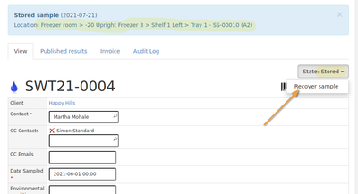 Retrieve Samples from storage on it's view in Bika Open Source LIMS