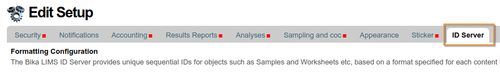 ID Server tab in Bika / Senaite Open Source LIMS setup