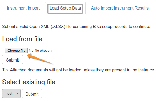 Import Setup data to Bika Open Source LIMS - Select XLSX