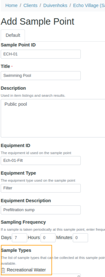 Sample Point Configuration in Bika Open Source LIMS