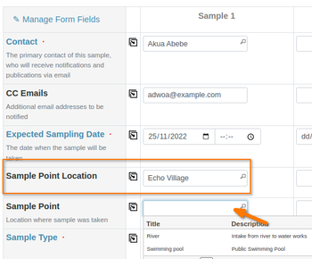 Selecting a Sample Point Location in Bika Open Source LIMS