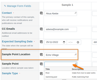 Selecting a Sample Point Location in Bika Open Source LIMS