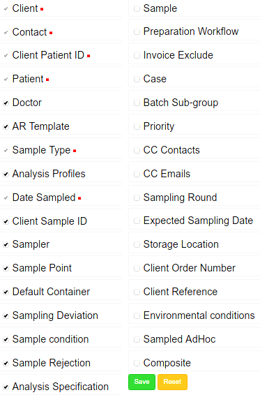 All Sample and Analysis Request attributes currently in Bika | Senaite Open Sourcer LIMS