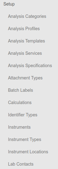 Bika Senaite Setup navigation column