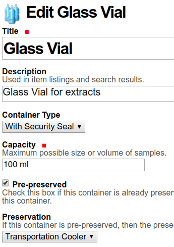 Sample Containers in Bika Senaite