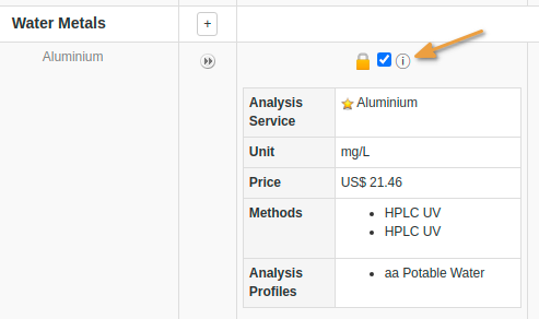 Analysis information on Sample registration form in Bika Open Source LIMS