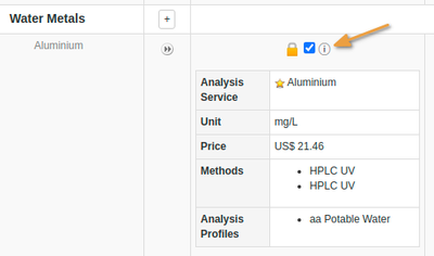 Analysis information on Sample registration form in Bika Open Source LIMS