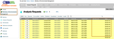 AR List Sample Due in Bika and Senaite LIMS