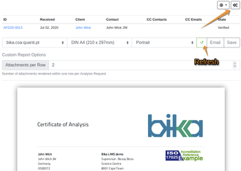 Access to COA PDF configuration in Bika Open Source LIMS