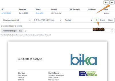 Access to COA PDF configuration in Bika Open Source LIMS