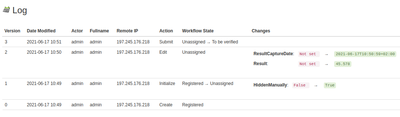 Analysis audit trail log in Bika Open Source LIMS