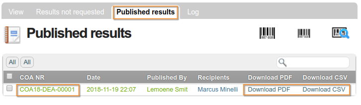 Published COAs on an Analysis Request in Bika and Senaite Open Source LIMS
