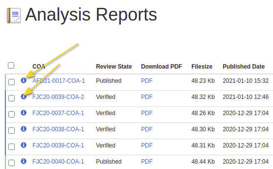 Selecting COA Information in Bika Open Source LIMS