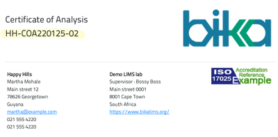 Unique COA ID in Bika Open Source LIMS