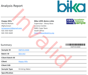 Invalid Certificate of Analysis in Bika Open Source LIMS