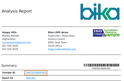 New Sample COA in  Bika Open Source LIMS