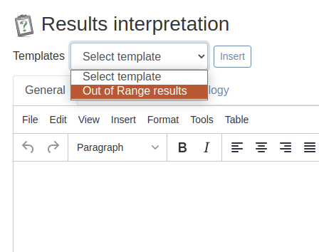 Results Interpretation selection in Bika Open Source LIMS