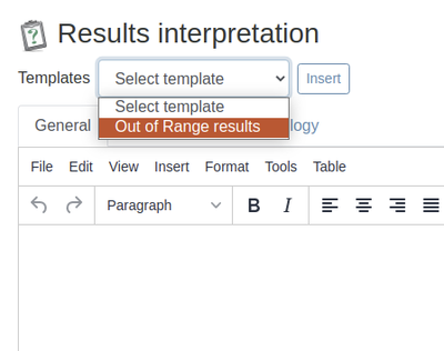 Results Interpretation selection in Bika Open Source LIMS