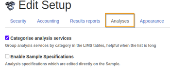 Global setup - Analysis tab