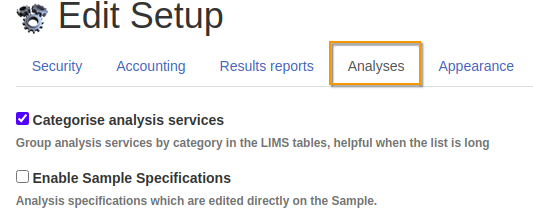 Global setup - Analysis tab