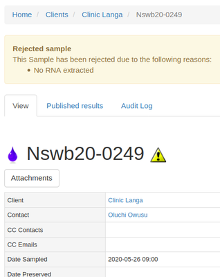 Rejected Sample view in Bika Open Source LIMS