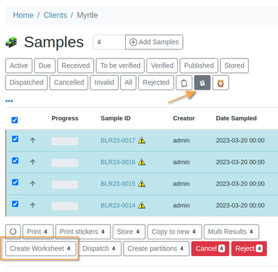 Create Worksheet from Sample list in Bika Open Source LIMS