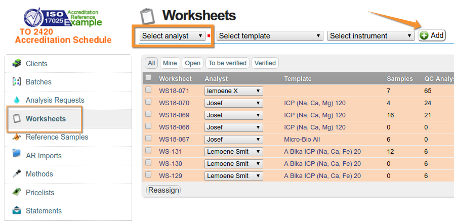 Create Worksheet in Bika and Senaite Open Source LIMS