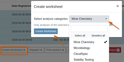 Select Analysis Category for Worksheet in Bika Open Source LIMS 