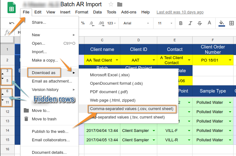 Save CSV of Bika Senaite Batch AR Import in Google Docs