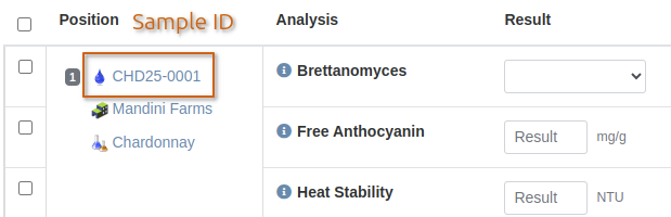 Analyses on Worksheet hyperlinked to Analysis request