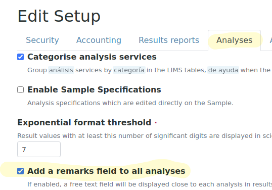 Enable Analysis Remarks in Bika Open Source LIMS