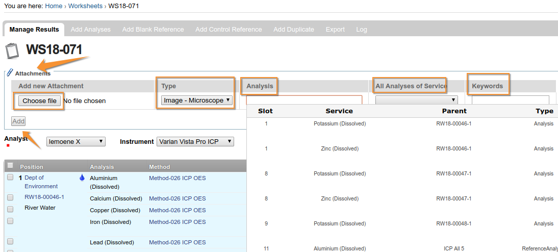 Upload attachments to Worksheet results in Bika and Senaite Open Source LIMS