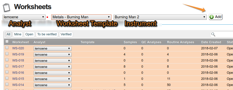 Worksheet Create from List in Bika LIMS Senaite